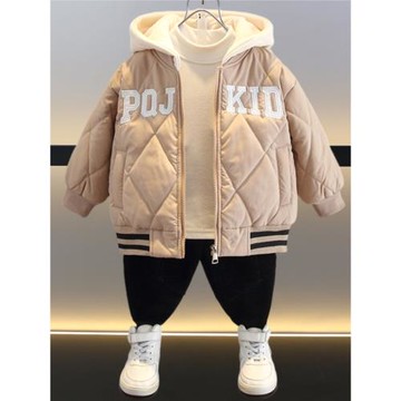 男童加絨棒球服連帽秋冬2025新款小男孩夾棉冬裝帥氣兒童加厚外套