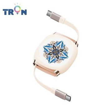 TRON 100W Type-C 伸縮快充線 1M 奶茶色 圓形花磚B-1 4檔長度調整 可充筆電 適用i15以上手機 平板