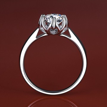 正品顯鉆1克拉莫桑石鉆戒心形花苞鉆戒仿鉆石戒指女婚戒銀戒指