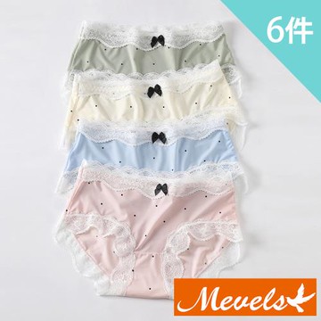 Mevels瑪薇絲-6件組 波點柔滑親膚中腰內褲/少女內褲/女內褲(M-XL)