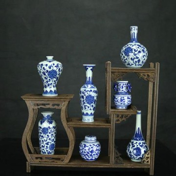 景德鎮陶瓷器手繪青花瓷迷你小花瓶插家居客廳博古架擺件古典中式