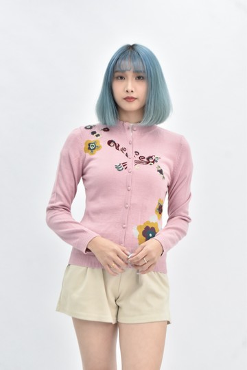 (S) zax 羊毛排扣針織粉色外套