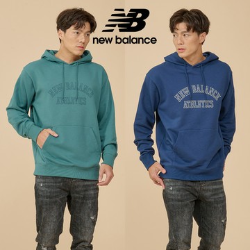 【New Balance】 NB 刷毛連帽長袖上衣_男性_藍/綠色_MT43509NNY/MT43509NUS