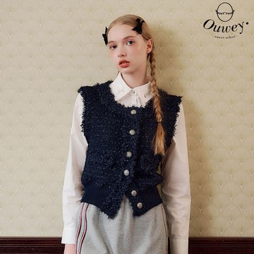 OUWEY歐薇 小香風織紋針織背心(深藍；S-L)