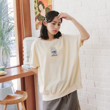 【Dailo】和平鳥蛋糕棉短袖上衣 藍 米