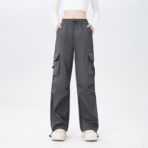 側邊口袋高腰闊腿束腳二種穿法降落傘工裝休閒褲
