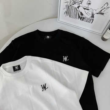 【MasCool】韓國 WOOALONG 刺繡短袖 短T 短袖TEE 短踢 素踢 T恤 T-SHIRT 寬鬆