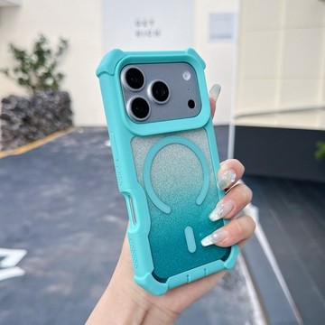 四角氣囊防摔 閃粉漸變磁吸手機殼 適用 iPhone 17 16 15 14 13 12 Promax 時尚單品防摔殼