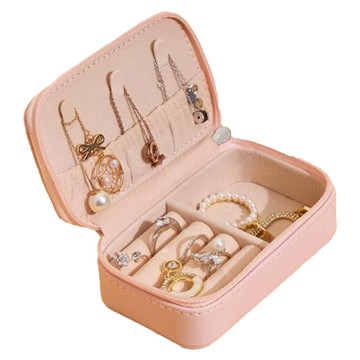 PORA BELLA 小長方形扣式皮革首飾盒 10.5cm x 6.5cm  亮粉白