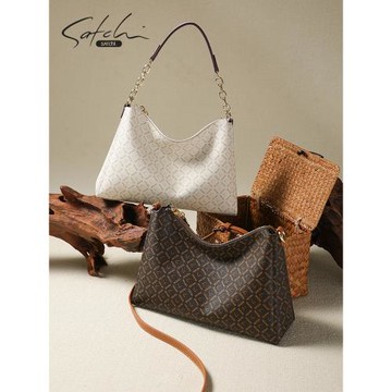 (免運)SATCHI/沙馳老花hobo包女新款大容量腋下包通勤單肩斜挎包托特包