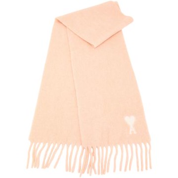 AMI PARIS Red Ami De Coeur 羊駝毛x羊毛 小型愛心A流蘇圍巾 披巾(粉橘)