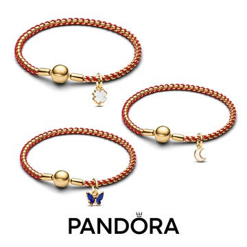 快速出貨【Pandora官方直營】幸運草 / 新月/ 蝴蝶 紅繩蛇鏈自選組-鍍14k金