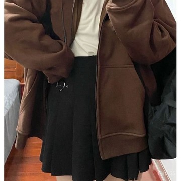 雨菲|免運 美式棕色秋冬新款連帽開衫拉鏈衛衣女oversize美拉德穿搭拉鏈外套 VOXA