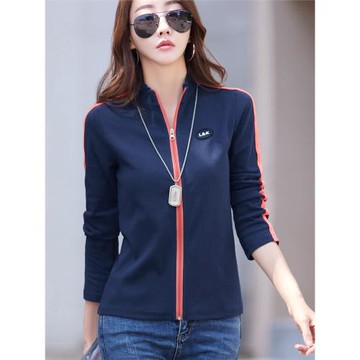 純棉衛衣女羅紋t恤長袖立領拉鏈開衫女春秋運動休閑薄款外套上衣
