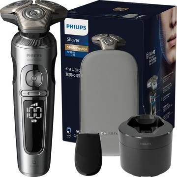 Philips 飛利浦 S9000 Prestige 刮鬍刀 SP9841 32｜72 刀片｜乾濕兩用｜全機水洗｜智慧感應｜附鬢角修剪器與旅行盒｜鉻色 日本正規品代購