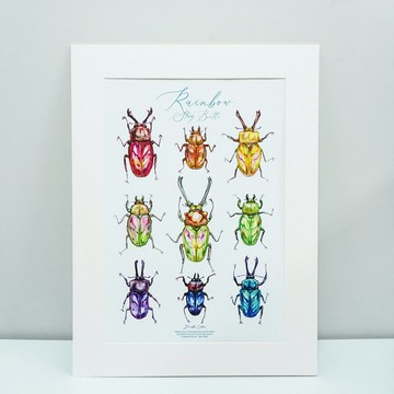 【彩虹鍬形蟲】水彩插畫 圖鑑 A4 藝術紙複製畫 連紙框 昆蟲 自然