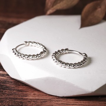 純銀 麻花設計 易扣耳環 925純銀耳環 女生耳環 男生耳環