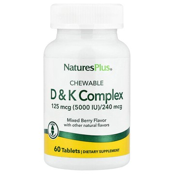 NaturesPlus, D 和 K 複合咀嚼片，混合漿果，60 片