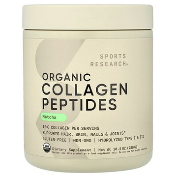 Sports Research, 膠原蛋白肽，含 1 型和 3 型水解膠原和抹茶，10.16 盎司（288 克）