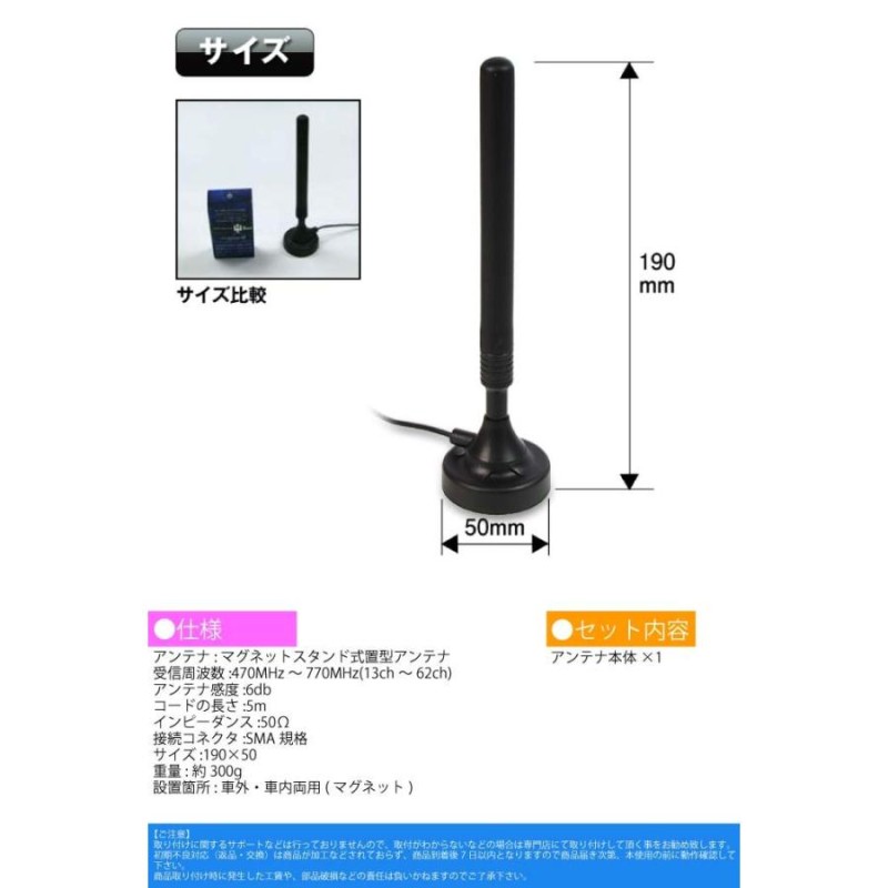 地上波デジタルTV用アンテナ ワンセグ フルセグ対応 DAN04 高感度 マグネット式ロッドアンテナ 地デジ アンテナ max74 |  LINEショッピング