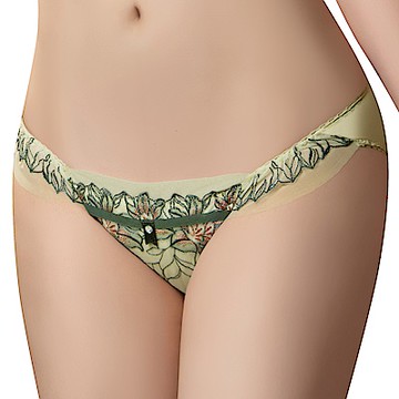 思薇爾 花影饗宴系列M-XL蕾絲刺繡低腰三角內褲(優雅綠)