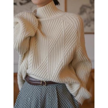 法國Rouje tusse白色高領羊絨毛衣女大碼寬松顯瘦羊毛針織上衣潮