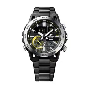 CASIO 卡西歐 G-SHOCK 賽車運動外型 黑色離子鍍錶圈流行腕表 黃X黑 48mm ECB-40DC-1A｜樂天全館特惠中★指定刷卡回饋10%