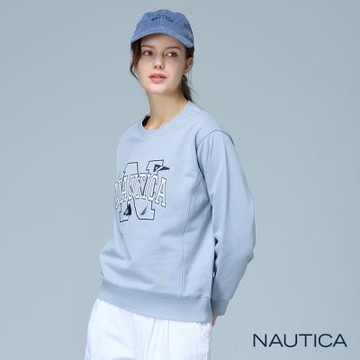 Nautica女裝 美式復古學院風長袖T恤-淺藍色
