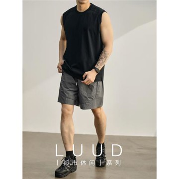 LUUD 冰感透氣松緊腰抽繩傘兵短褲男士夏日戶外休閑直筒五分褲子