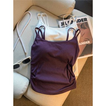 帶胸墊雙肩帶吊帶背心女內搭夏打底美背文胸一體運動內衣褶皺上衣