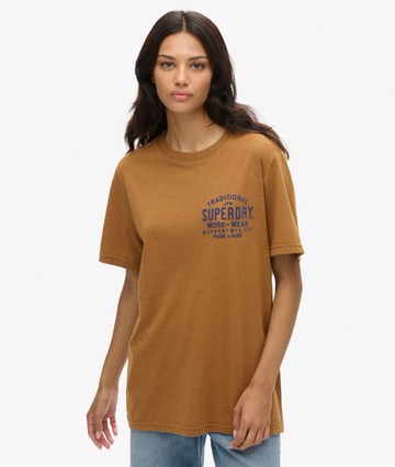 Superdry Women's Oversized Machined Goods Workwear T-shirt Brown Size: L