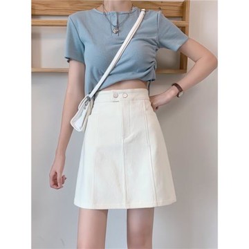 牛仔半身裙女2025春夏新款大碼高腰顯瘦包臀裙胖mm白色a字短裙子