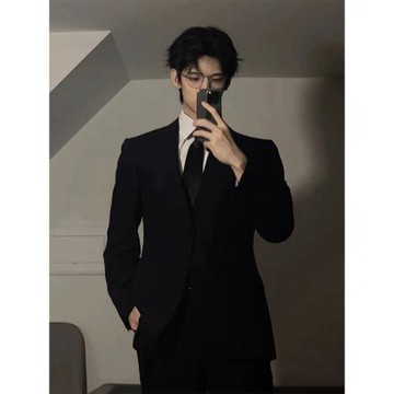 純黑英倫雅痞男裝高級感西裝外套男春秋款oversize禁欲系墊肩西服