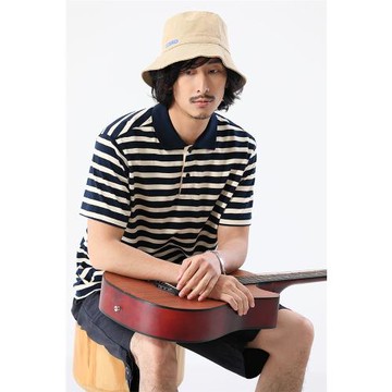 OKONKWO︱新款簡約阿美咔嘰230克重磅翻領海魂復古條紋短袖POLO衫