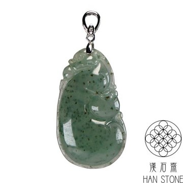 【漢石齋】天然翡翠A貨 瑞獸福瓜玉佩吊墜 冰種飄花(22*39*6mm)