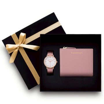 【THEODORA'S】手錶皮夾禮盒-Hera[小錶面] 女款短夾珊瑚粉【希奧朵拉】送男生 送女生 情侶