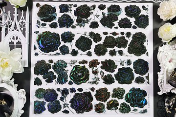 OKMT新七天原創流麻咕卡貼紙PET手帳膠帶 虹光工藝 黑絲絨玫瑰