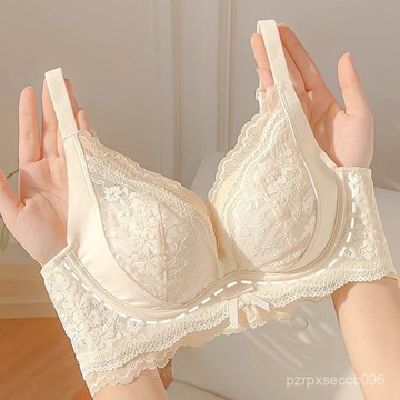 新款小胸加厚顯大內衣女防下垂收副乳無鋼圈調整型性感蕾絲文胸罩