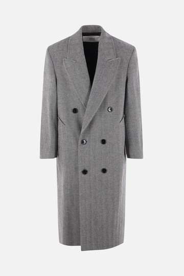 AMI PARIS double-breasted herringbone wool blend coat Man