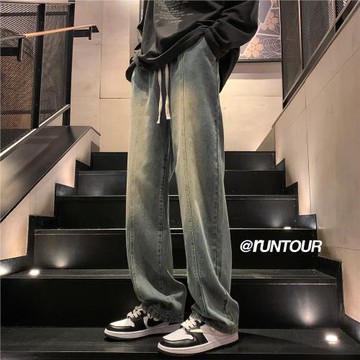 褲子男款美式復古高街牛仔褲男春秋2024新款寬松闊腿褲男士直筒褲