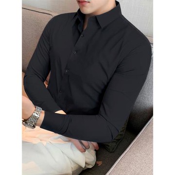 襯衫男士長袖潮牌黑色免燙抗皺無痕襯衣英倫韓版修身寸衫帥氣純色