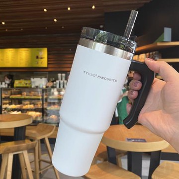 咖啡奶茶手柄大容量水杯304不銹鋼車載保溫杯簡約ins冰霸杯帶吸管