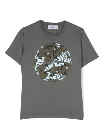 Stone Island Junior - logo-print cotton T-shirt - kids - Cotton - 10 yrs - Grey