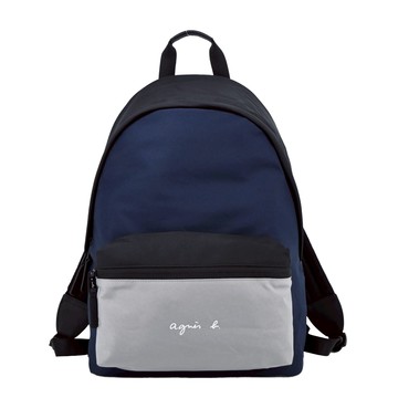 agnes b. VOYAGE HOMME簡單撞色尼龍後背包-灰藍_廠商直送