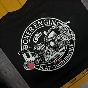拳擊手發動機機車R18圓領純棉印花短袖大尺碼男女T恤