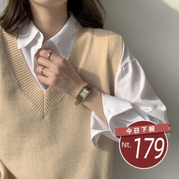 【台灣發貨】韓版V領復古簡約寬鬆針織背心 長袖上衣 長袖t恤 衣服 女裝 上衣【W176】