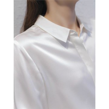 重磅！真絲緞面襯衣女100%桑蠶絲長袖職業氣質白色上衣高級感小眾