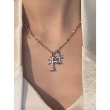 雙十字架項鏈女裝飾小眾設計高級感配飾辣妹鎖骨鏈衛衣2023新款潮