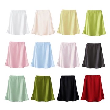 夏季高腰醋酸絲綢緞面光澤垂感復古A字裙半身裙短裙小個子半身裙