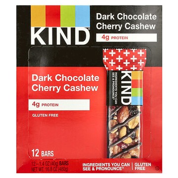 KIND Bars, Kind Plus，黑巧克力櫻桃腰果 + 抗氧劑，12 塊，每塊 1.4 盎司（40 克）